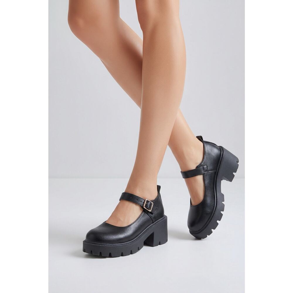 Platform Mary Jane Shoes Black Womens Size 38